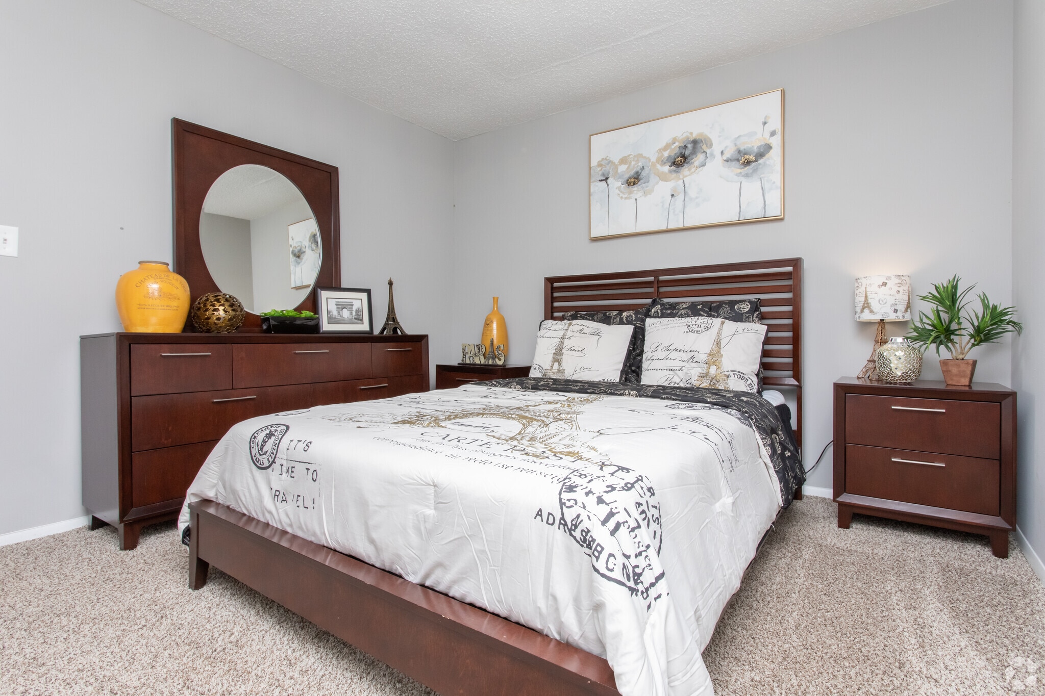 modern bedroom at Riverstone at Powers Ferry apartments